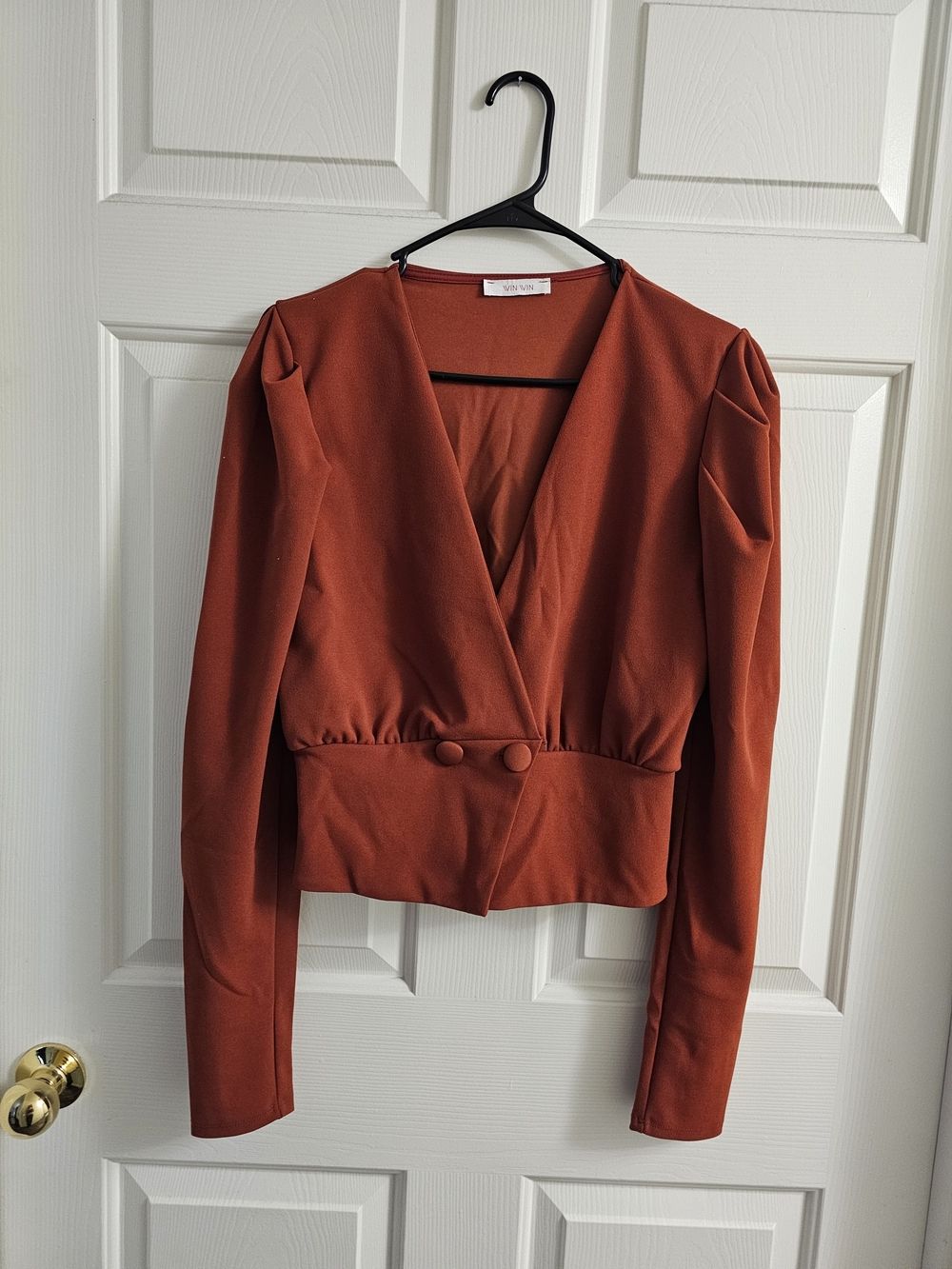 Rust Long Sleeve Top with Button Waist
